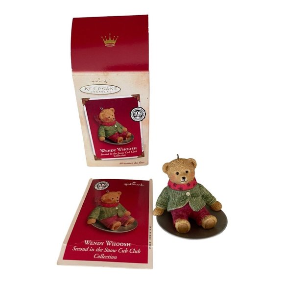 Vtg Hallmark Wendy Whoosh Ornament 2nd in Snow Cub Club Set 2002 Sledding Bear - Picture 2 of 6